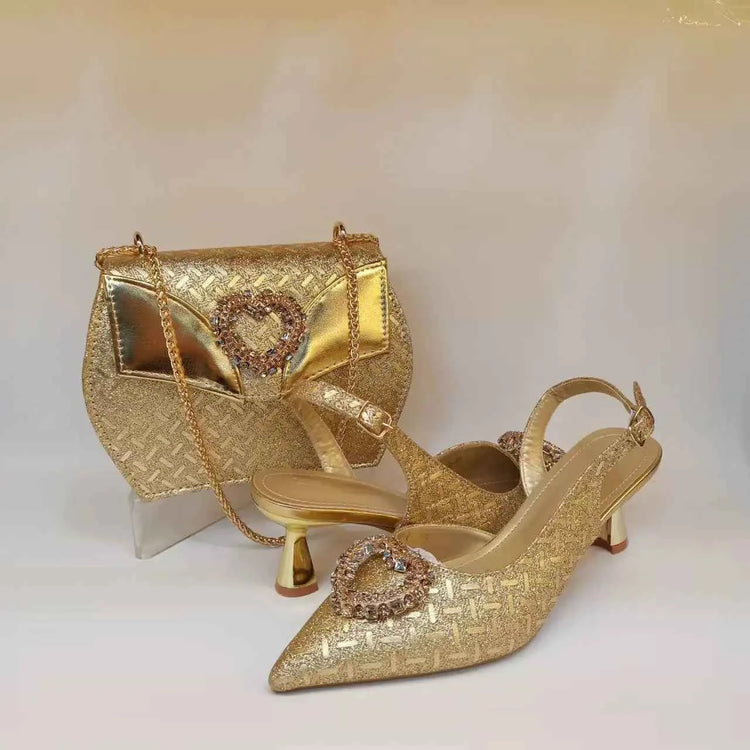 Italian Shoes and Bags Matching Set Women Heel Party Italian Design Wedding High Heels With Match Bags Good Quality