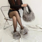 Faux Fur Slippers And Bag Set. 2025 Fashion Fur Handbags Women Purse Furry Slides Matching Set. Indoor Shoes Plus Size 46.