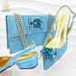 Italian Design Elegant Evening Shoes And Bag Set. Crystal Comfortable Shoes And Capacity Bag Commuter Women&