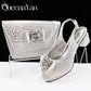Shiny Italian Fashion Pointed Toe Women Heel Fashion Set. Rhinestone Decoration Pink Color Shoes And Bag Set.