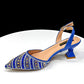 Summer New Design Specials Italian Women Shoes and Bag Set. Blue Color Comfortable Low Heels With Rhinestone.