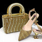Summer New Design Specials Italian Women Shoes and Bag Set. Blue Color Comfortable Low Heels With Rhinestone.